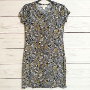 Michael Kors Navy Paisley Cold Shoulder Formal Bodycon Midi Dress M